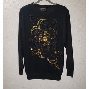 Simonia Sz M Women's Sequined Beaded Sweatshirt Shirt Long Sleeve Wearable Art